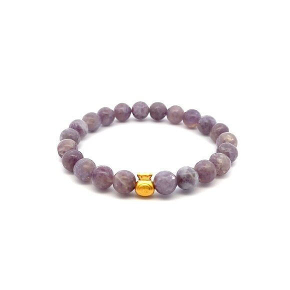 24K Gold Money Bag Stretchable Bracelet Gemstone Purple Tourmaline 8mm Size 6.5" - Picture 1 of 5